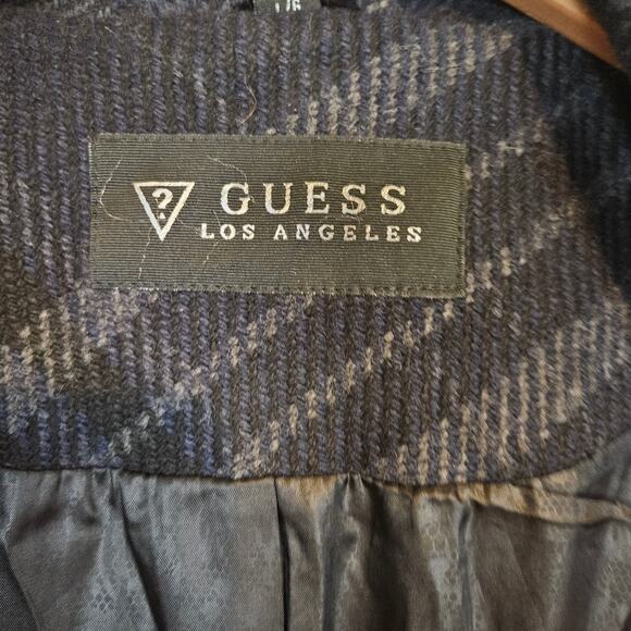 Guess Hooded Plaid Wool Blend Pea Coat Jacket Women's Large Winter Layer Casual - Picture 8 of 12